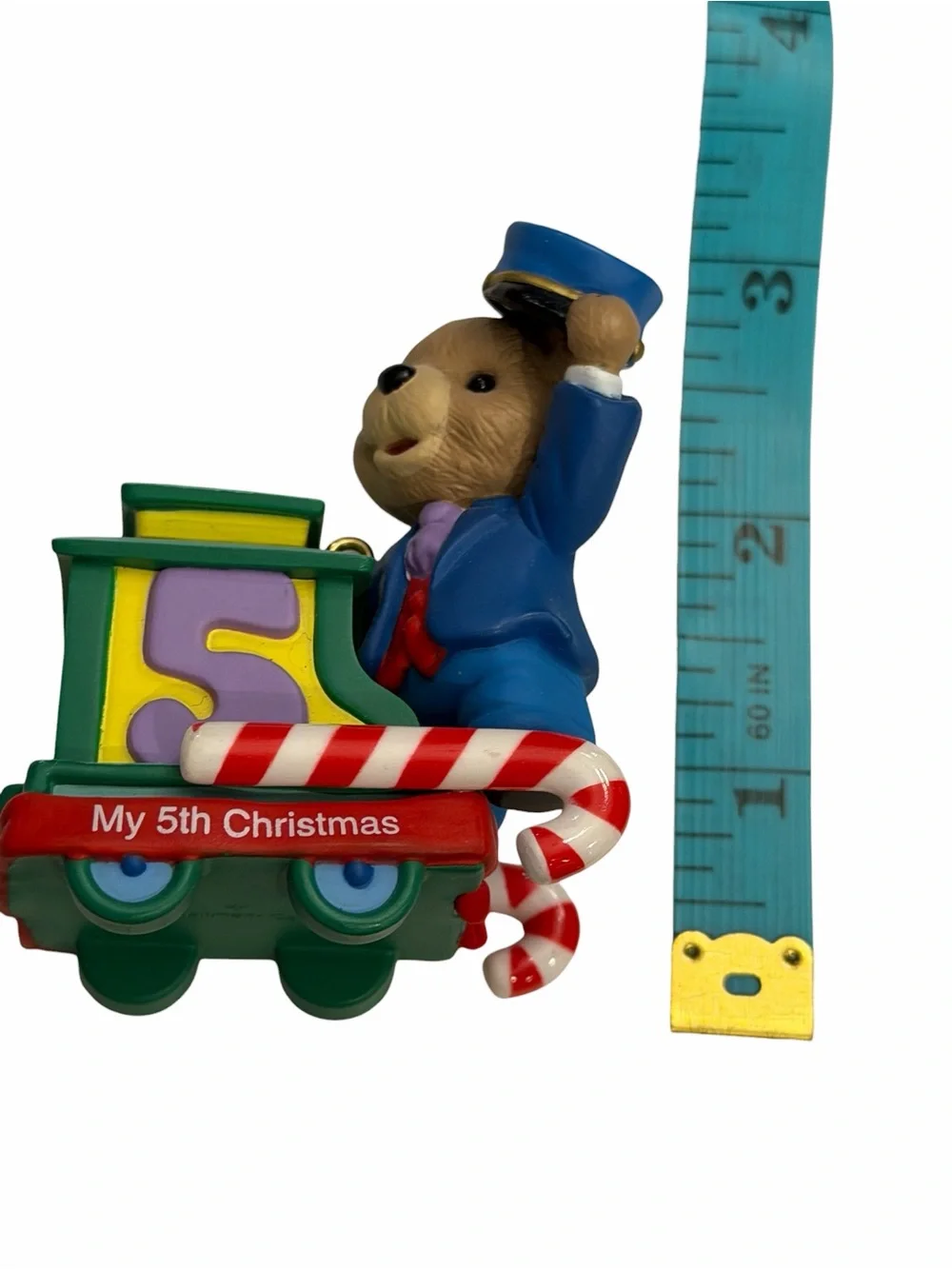 2002 Hallmark Keepsake Child's Fifth Christmas Ornament Bear Train Collectible